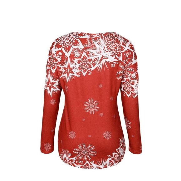 NWT NORACORA CHRISTMAS SNOWFLAKE ABSTRACT V NECK SHIFT CASUAL LONG SLEEVE TOP Si - Picture 3 of 9